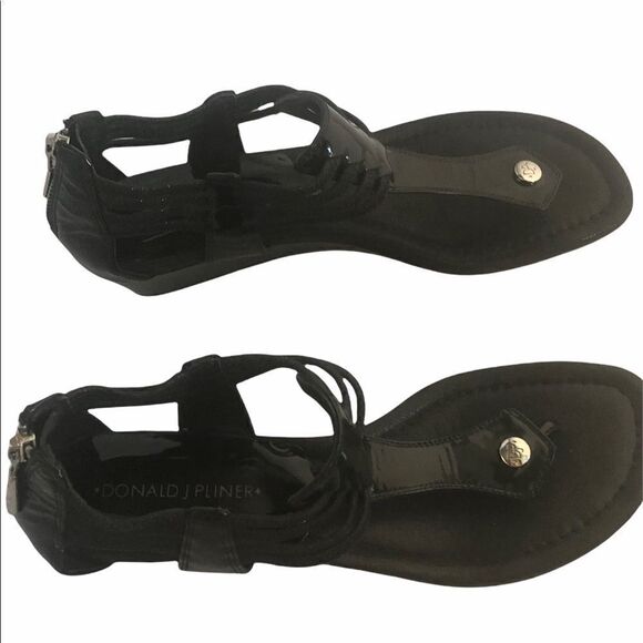 Donald Pliner Black Patent Leather Wedge Sandals Size 7.5 - Picture 3 of 10